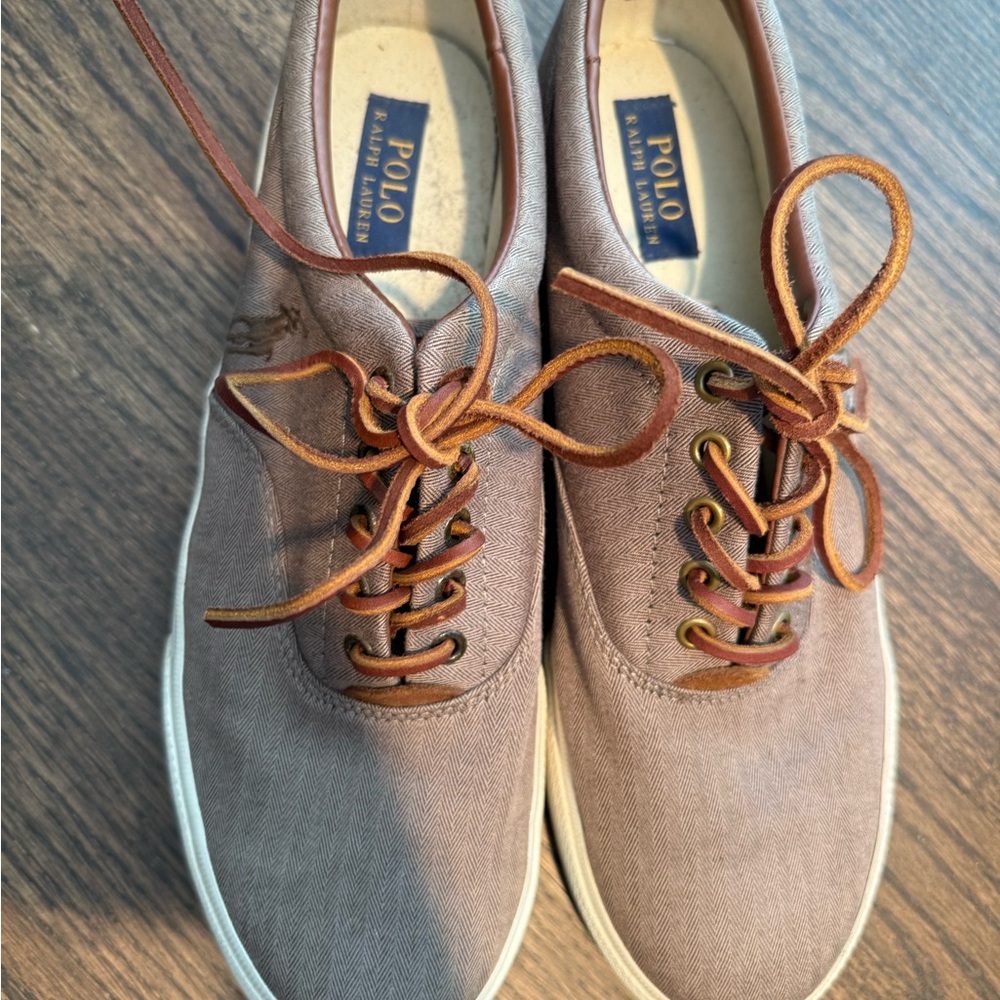 Polo Ralph Lauren Vaughn Canvas Sport Shoes Sneaker Khaki Men's Size 12